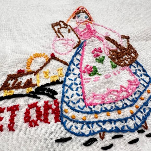 Vintage handmade TEA TOWEL embroidered cottagecore - THURSDAY - hand stitched - Picture 1 of 13